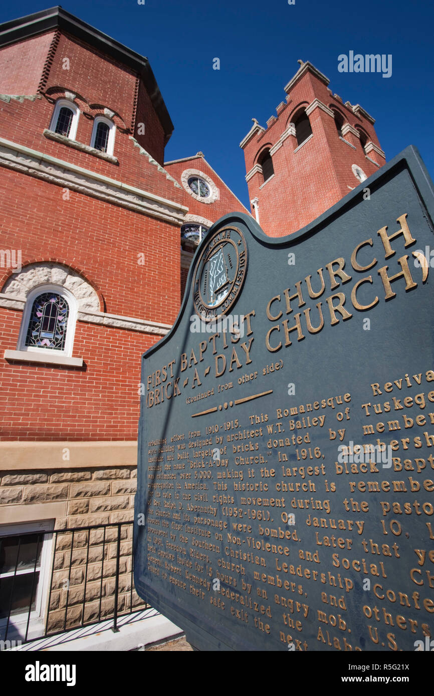 Estados Unidos, Alabama, Montgomery, Primera Iglesia Bautista Foto de stock