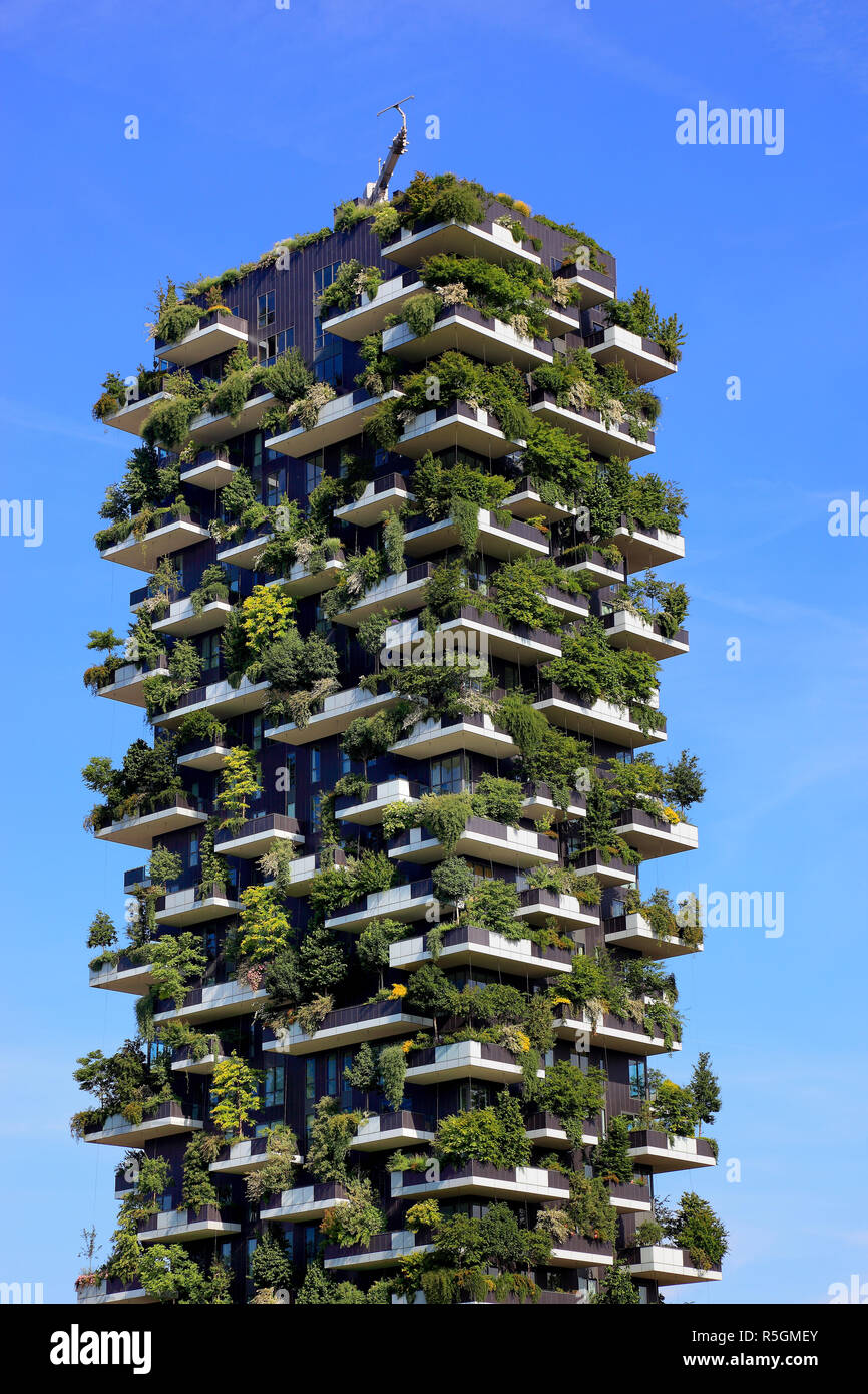Bosco verticale, Twin Tower, verde de gran altura con árboles y arbustos, Milán, Lombardía, Italia Foto de stock