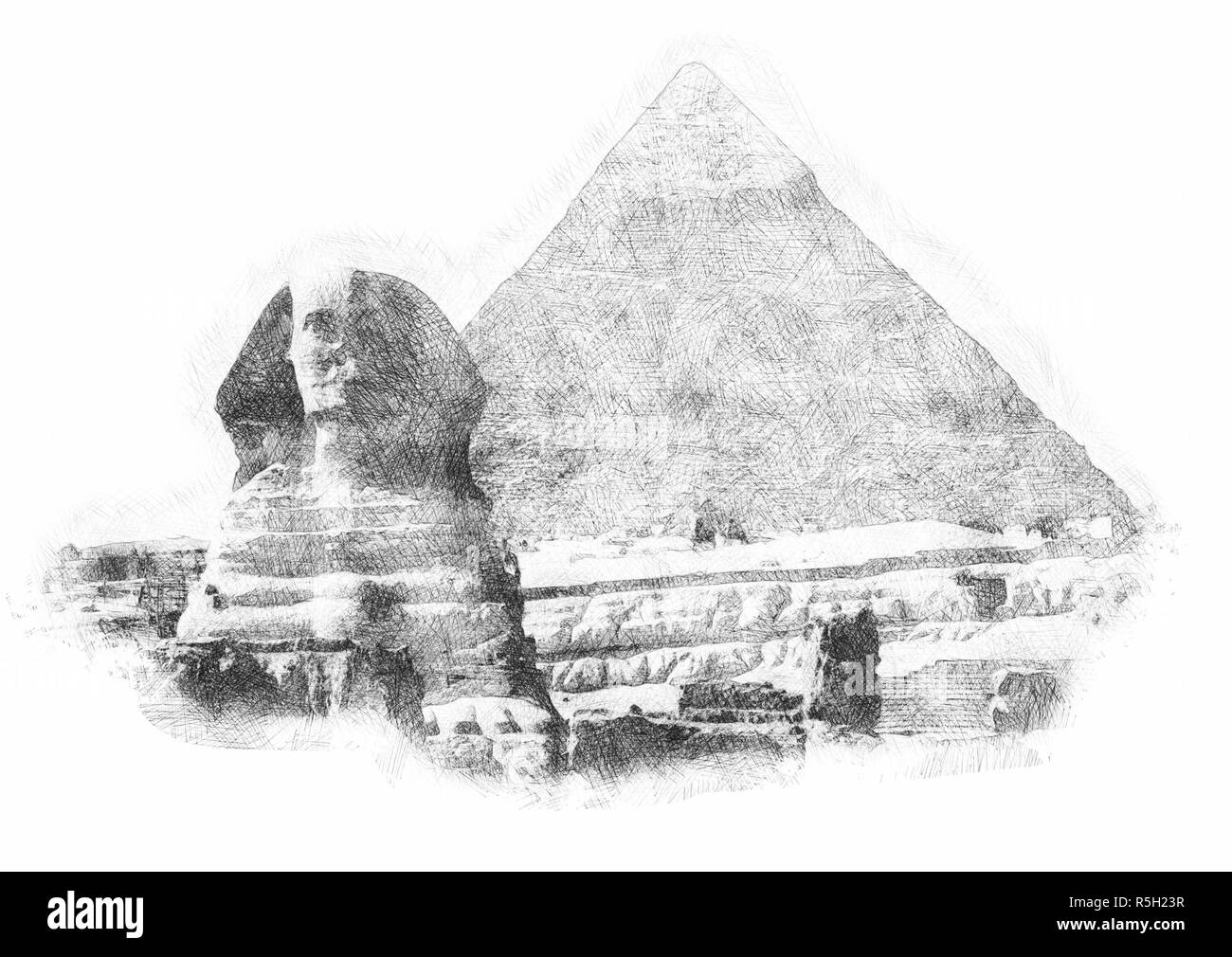Dibujo con un simple dibujo a lápiz de la Pirámide Fotografía de stock - Alamy
