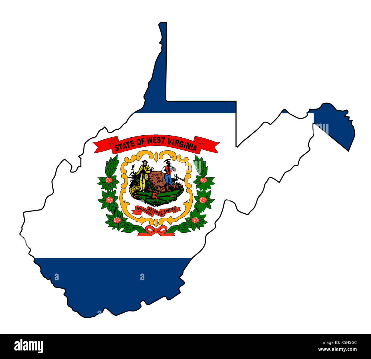 Mapa de contorno del estado de West Virginia y la bandera Fotografía de stock Alamy