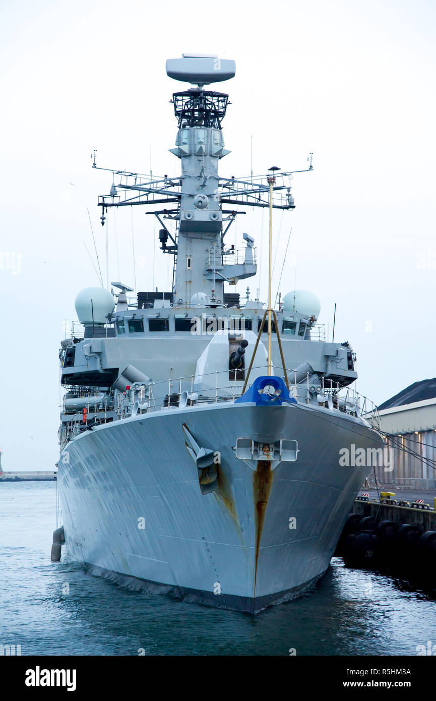 Fragata Tipo 23 británico o el Duque de Westminster fragata de la clase F237 es visto en el puerto de Gdynia, Polonia. 30 de noviembre de 2018. El buque fue utilizado para el Foto de stock