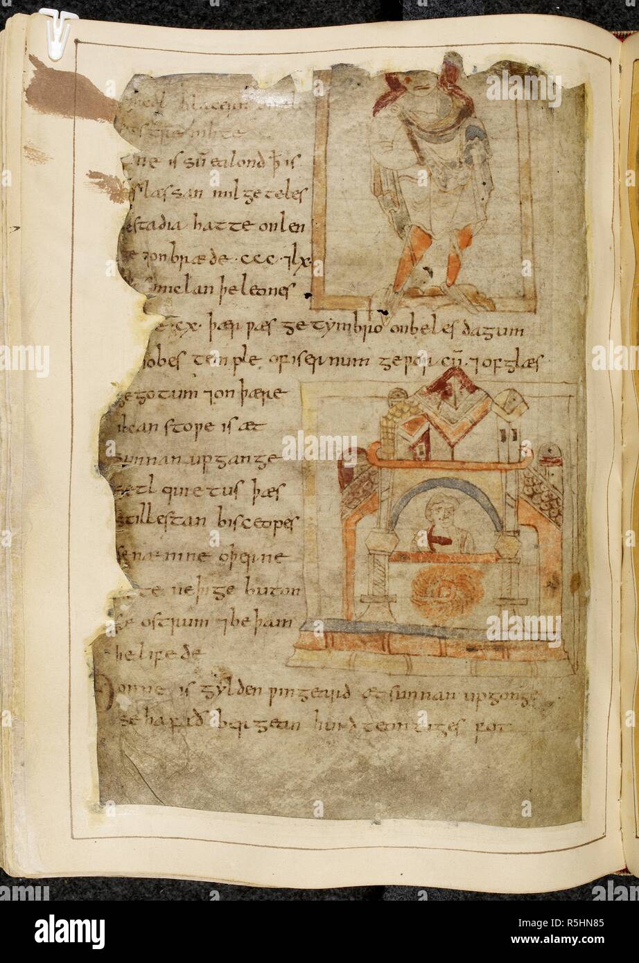 Texto Manuscrito Y Dibujo S Beowulf Circa 1000 Fuente Cotton Vitellius A Xv F 104v Idioma Anglosajon Fotografia De Stock Alamy