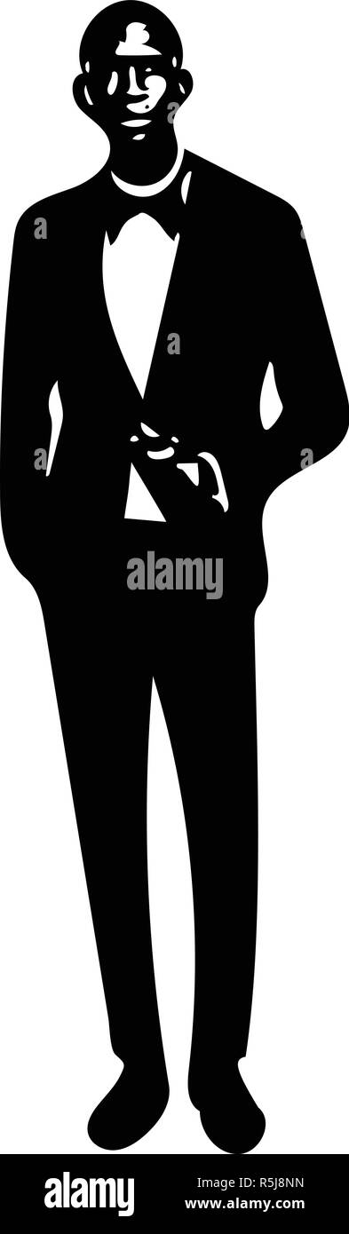 Dibujo de elegante moda joven hombre de smoking posando ilustración  vectorial Imagen Vector de stock - Alamy