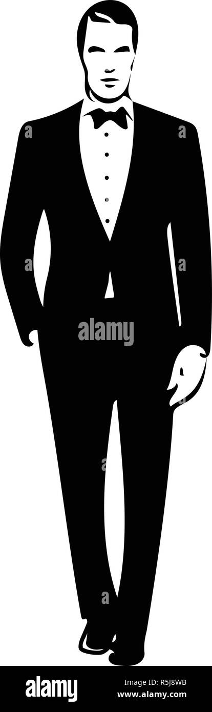 Dibujo de elegante moda joven hombre de smoking posando ilustración  vectorial Imagen Vector de stock - Alamy
