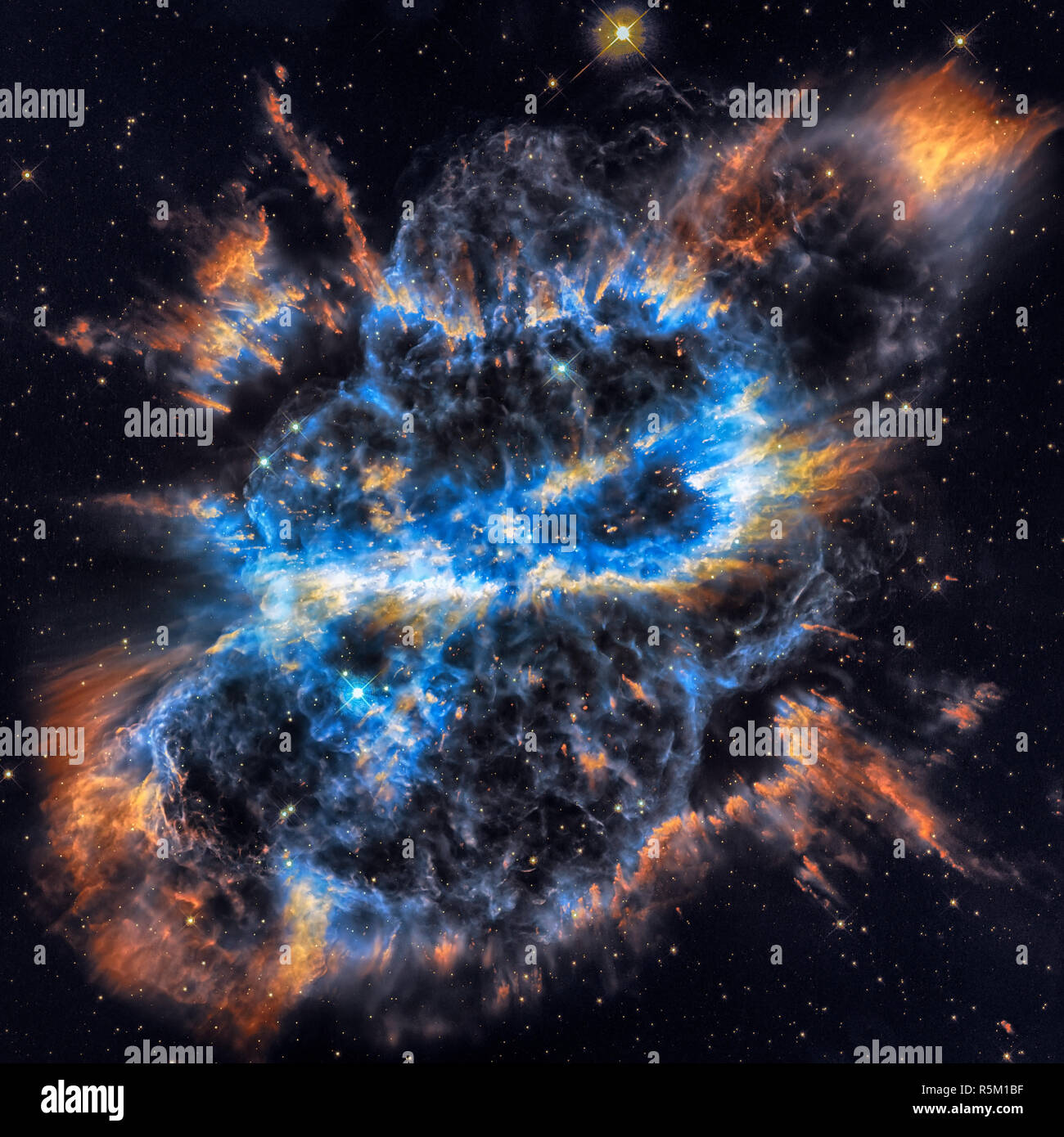 Espiral nebulosa planetaria en la constelación de Musca. Foto de stock