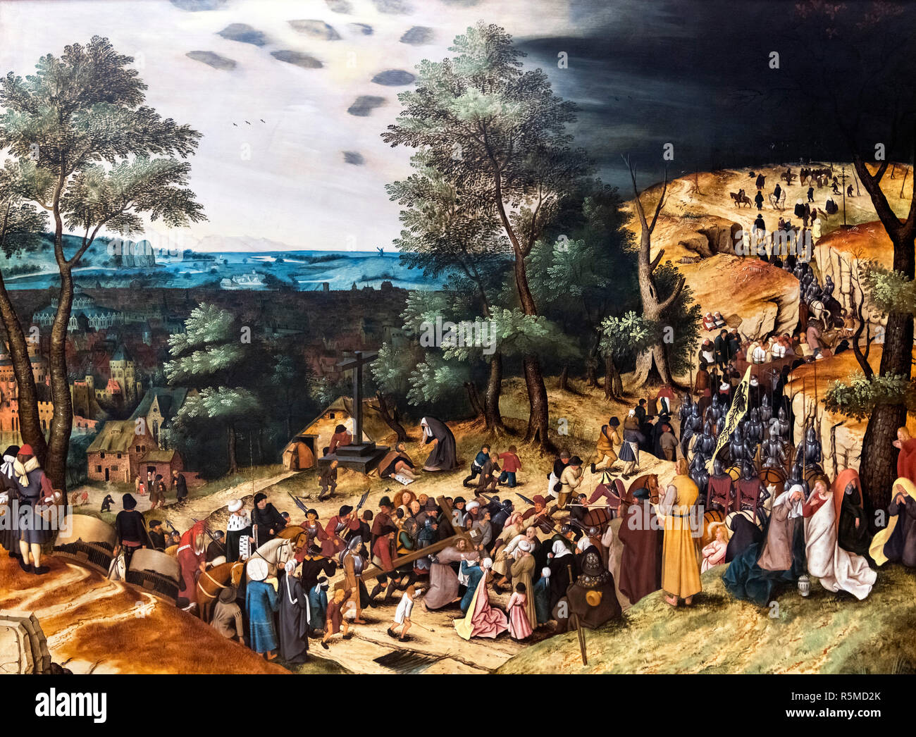 El camino hacia el Calvario por Pieter Brueghel el Joven (1564-1638), el aceite en el tablero Foto de stock