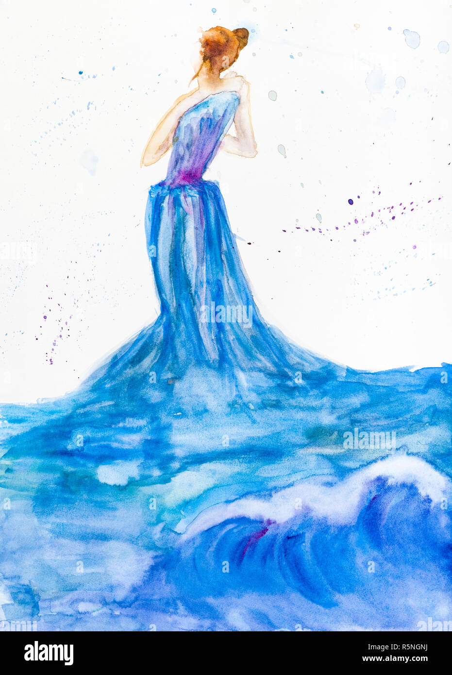 Mujer en azul vestido de noche a partir de agua de mar Fotografía de stock  - Alamy