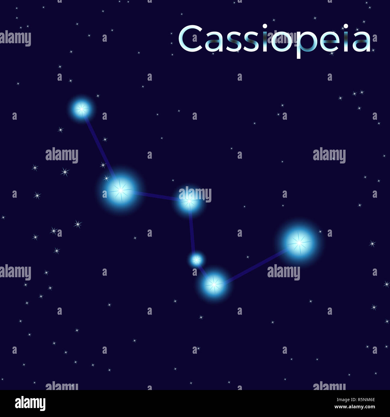 Cassiopeia a cantar. Constelación de estrellas elemento vectorial. Símbolo  de la constelación. Ilustración sobre fondo azul oscuro Fotografía de stock  - Alamy