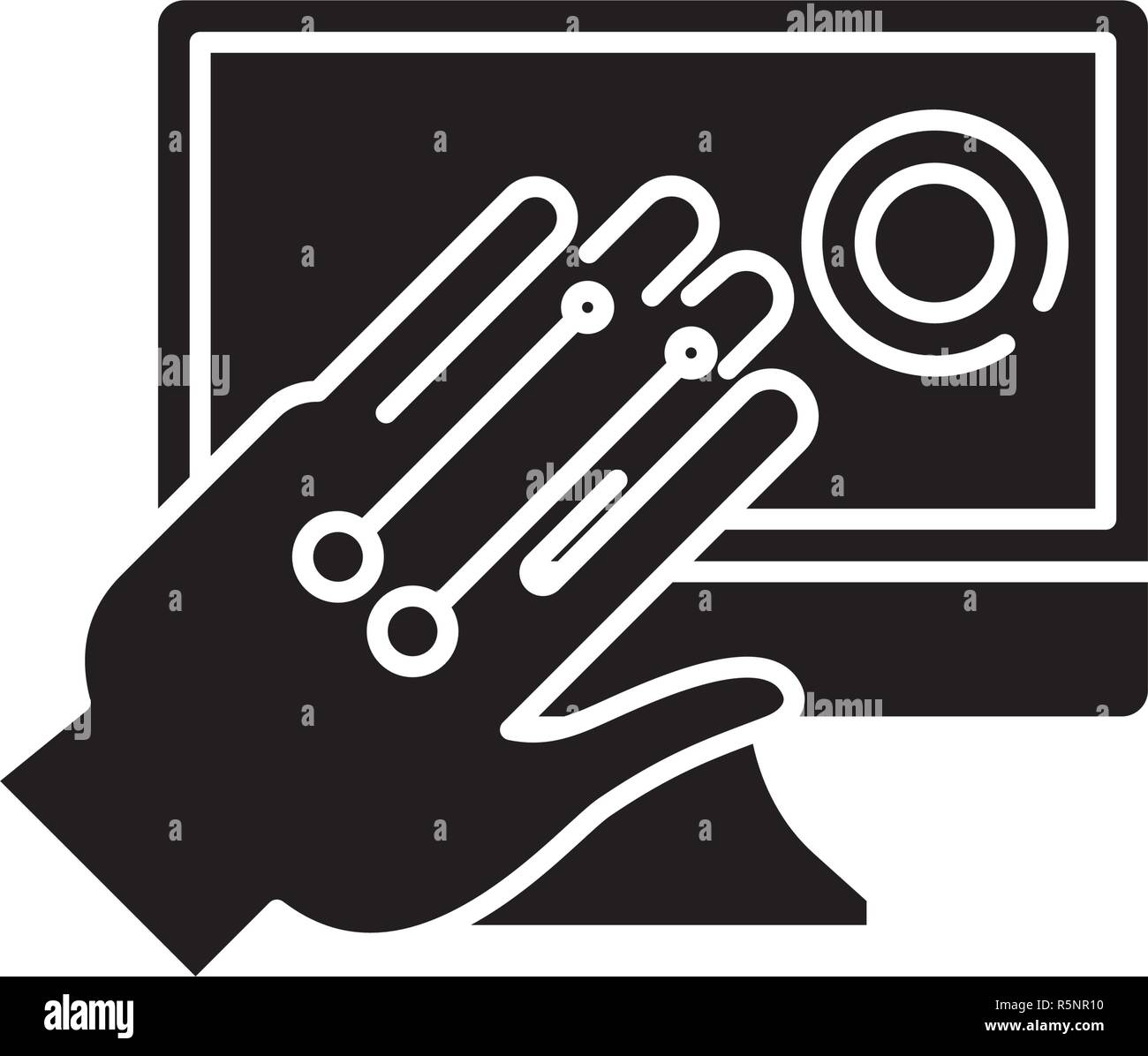 Sistema de reconocimiento de gestos icono negro, signo de vectores de
