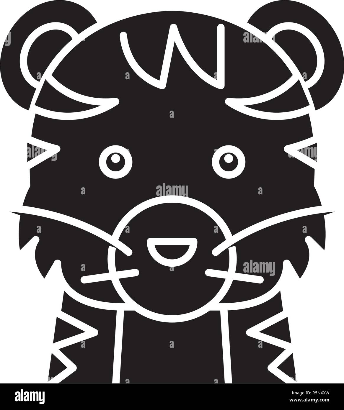 Gracioso tiger icono negro, signo de vectores de fondo aislados. Divertido concepto de tigre, símbolo de la ilustración Ilustración del Vector