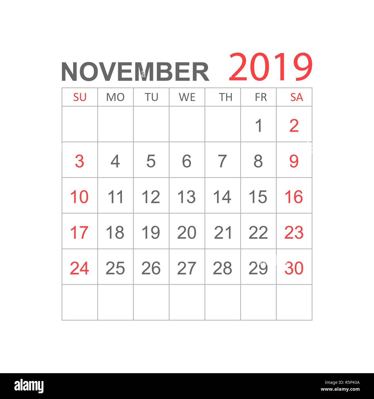 Calendario de noviembre Imágenes vectoriales de stock - Alamy