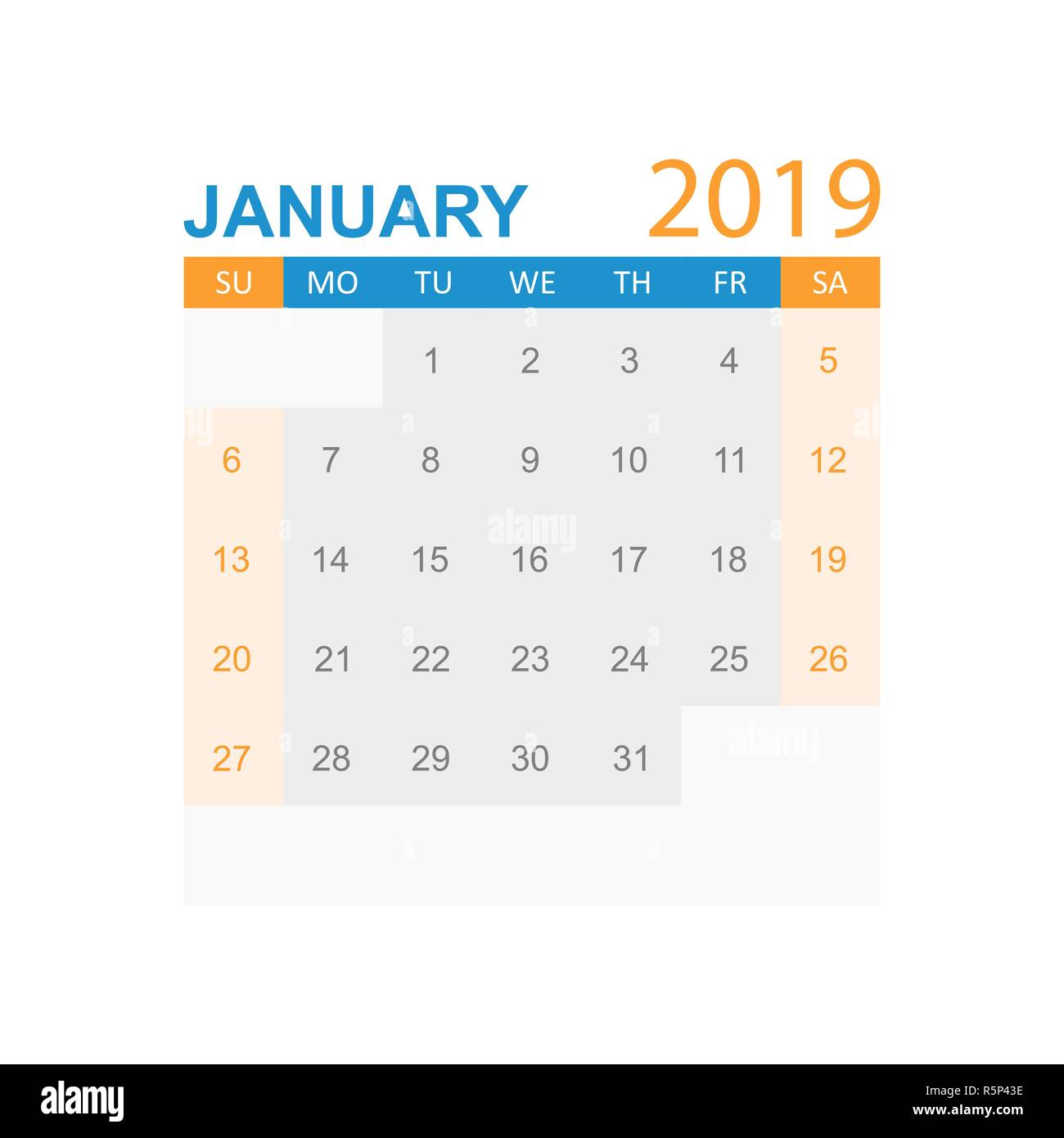Calendario de enero 2019 año en estilo sencillo. Planificador de