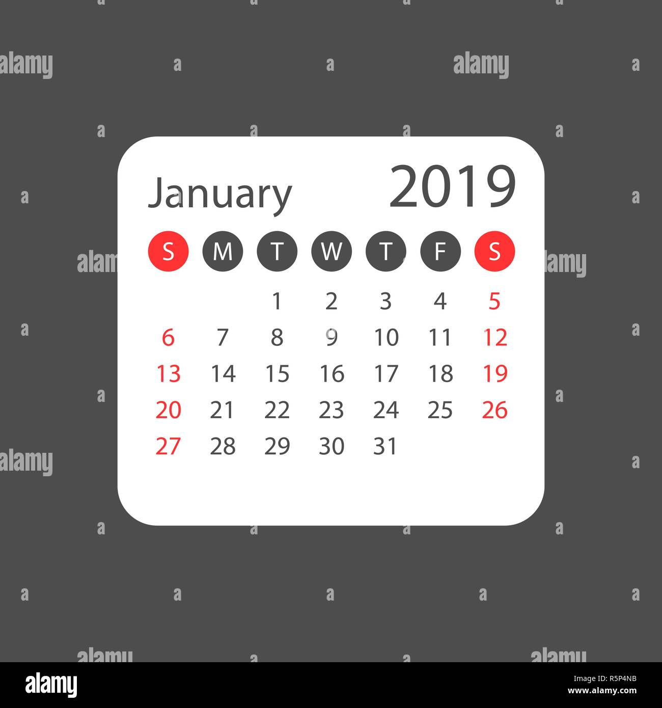 Año 2019 Enero Planner - Planificador mensual del calendario para enero 2019  en blanco. Un píxel cuadrado estilo se utiliza Imagen Vector de stock -  Alamy