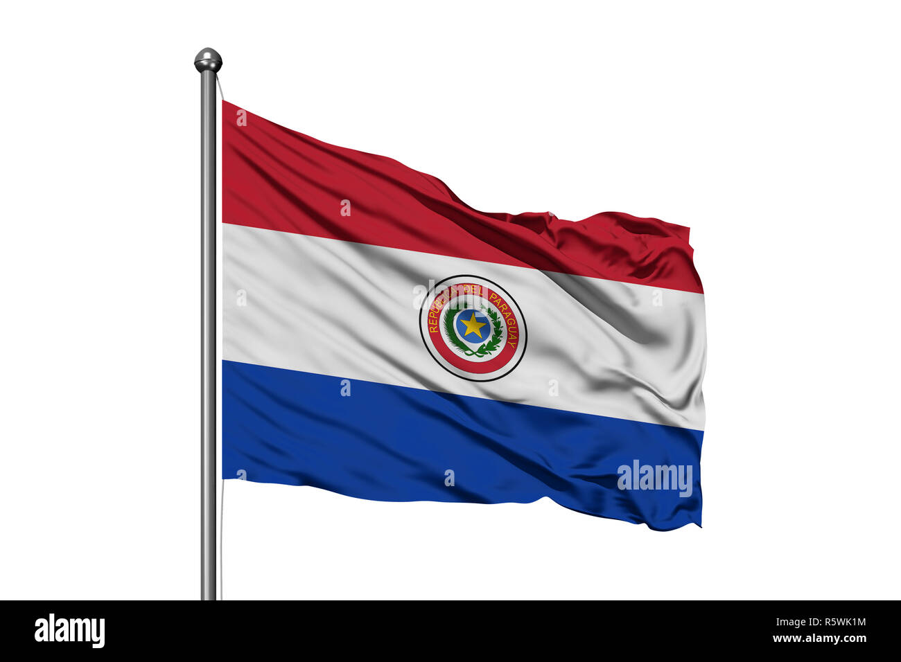 de Paraguay ondeando el viento, aislado fondo blanco. Bandera paraguaya Fotografía de stock - Alamy