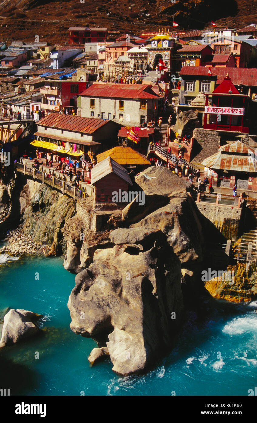 Badrinath (templo y ciudad), Uttaranchal, india Foto de stock