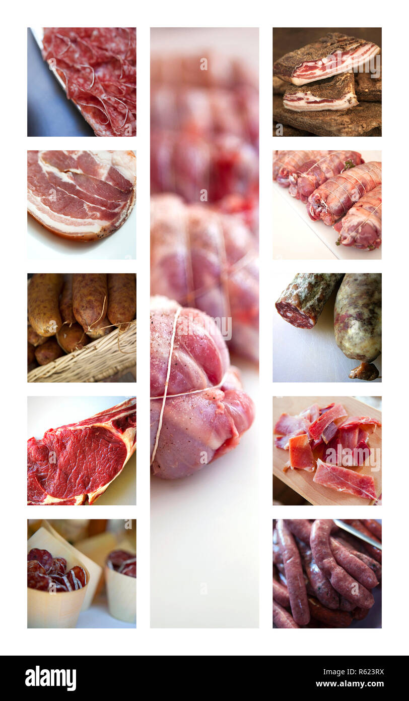 Las carnes en un collage Foto de stock