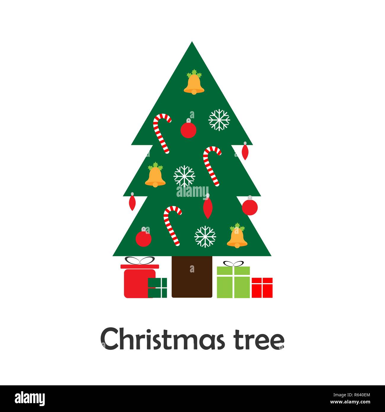 Árbol de Navidad en el estilo de dibujos animados, Tarjeta de navidad para  niños, actividad para niños preescolares, vector Imagen Vector de stock -  Alamy