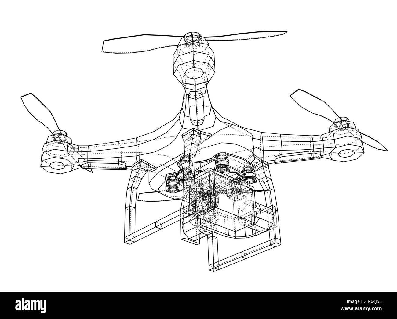 Concepto de drone. Ilustración 3d. Blueprint o estilo de trama Fotografía  de stock - Alamy