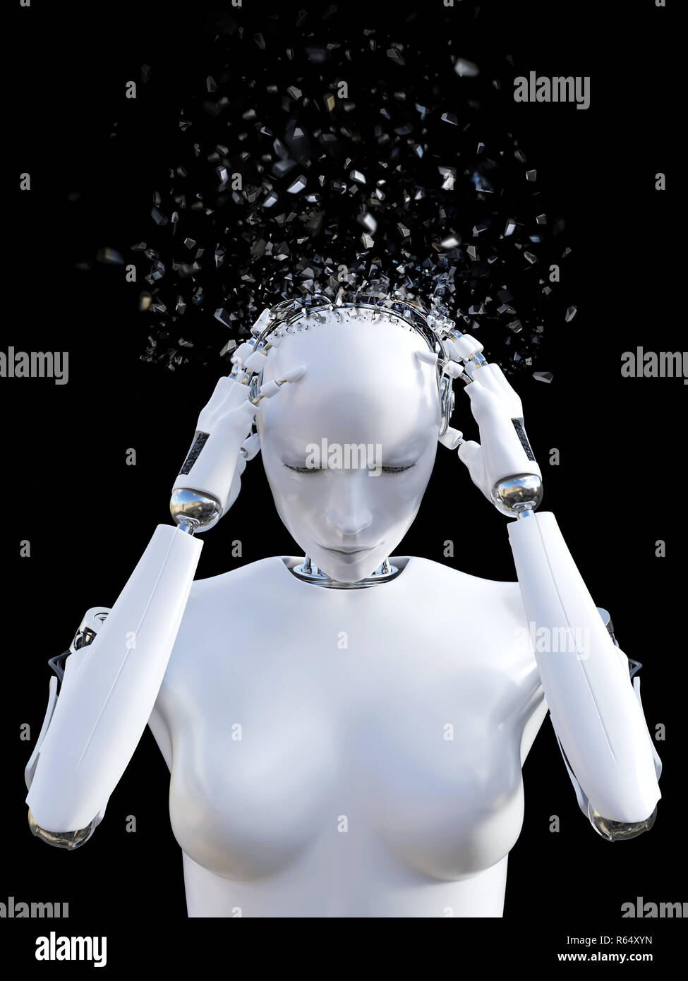 3D de la del robot femenino que rompe de dolor de cabeza Fotografía de stock - Alamy