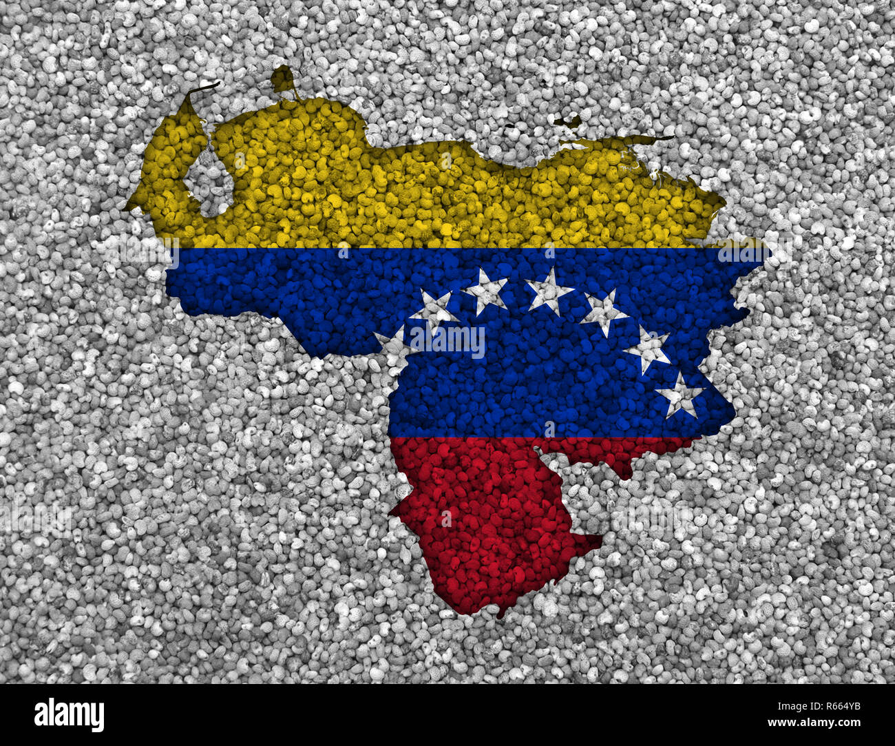 Mapa y bandera de Venezuela sobre amapola Foto de stock