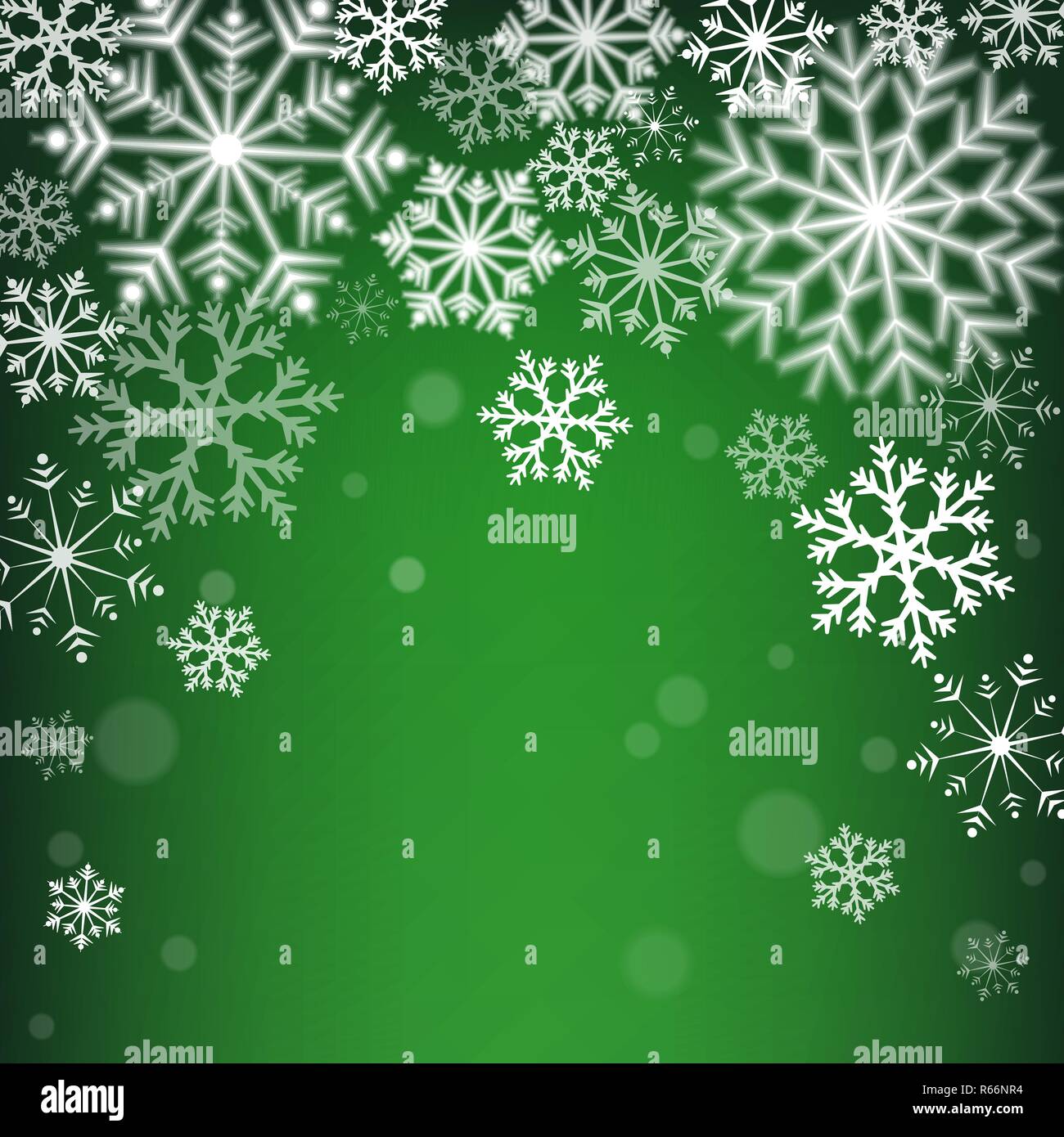 Navidad copos de nieve sobre fondo verde. Ilustración vectorial Imagen