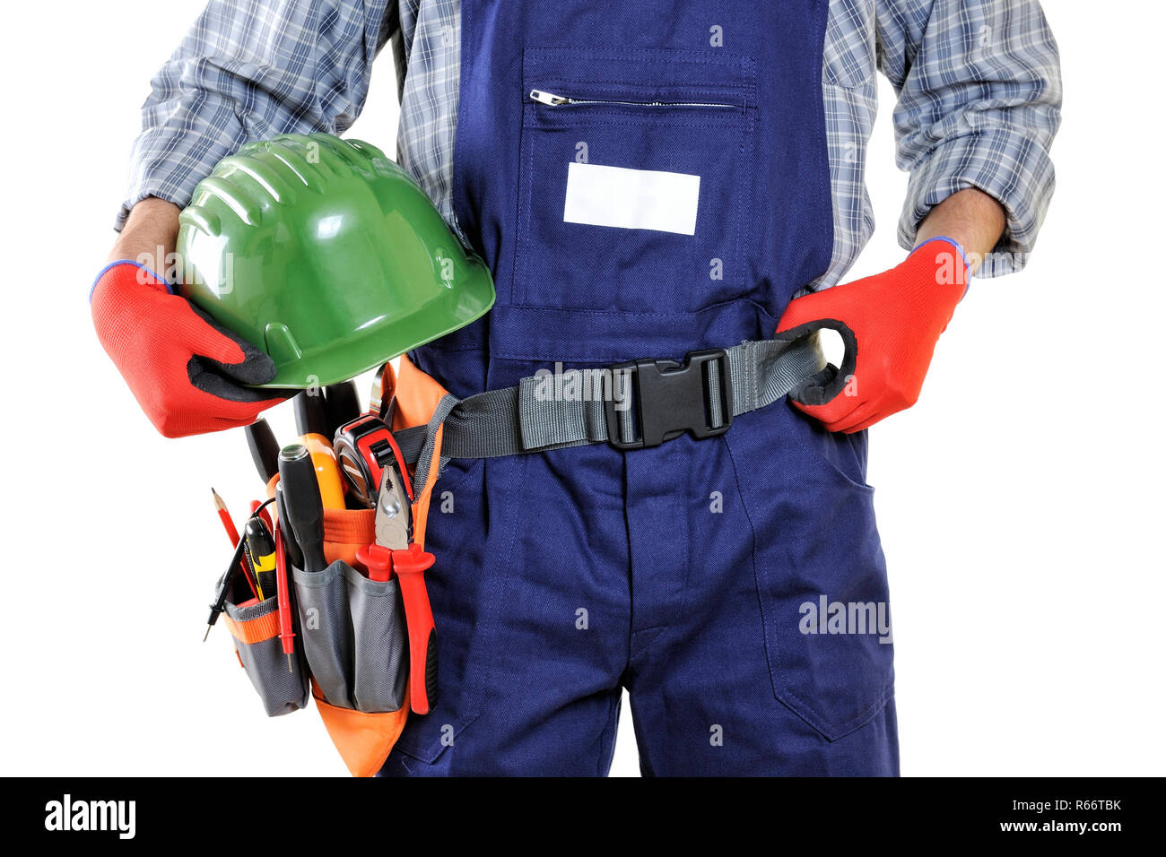 Técnico electricista joven en ropa herramientas de trabajo aislado sobre fondo blanco Fotografía de stock - Alamy
