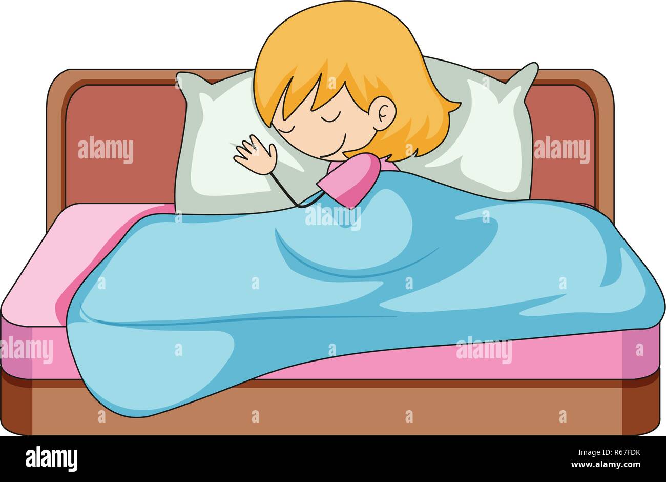 Una niña durmiendo en la cama ilustración Imagen Vector de stock - Alamy