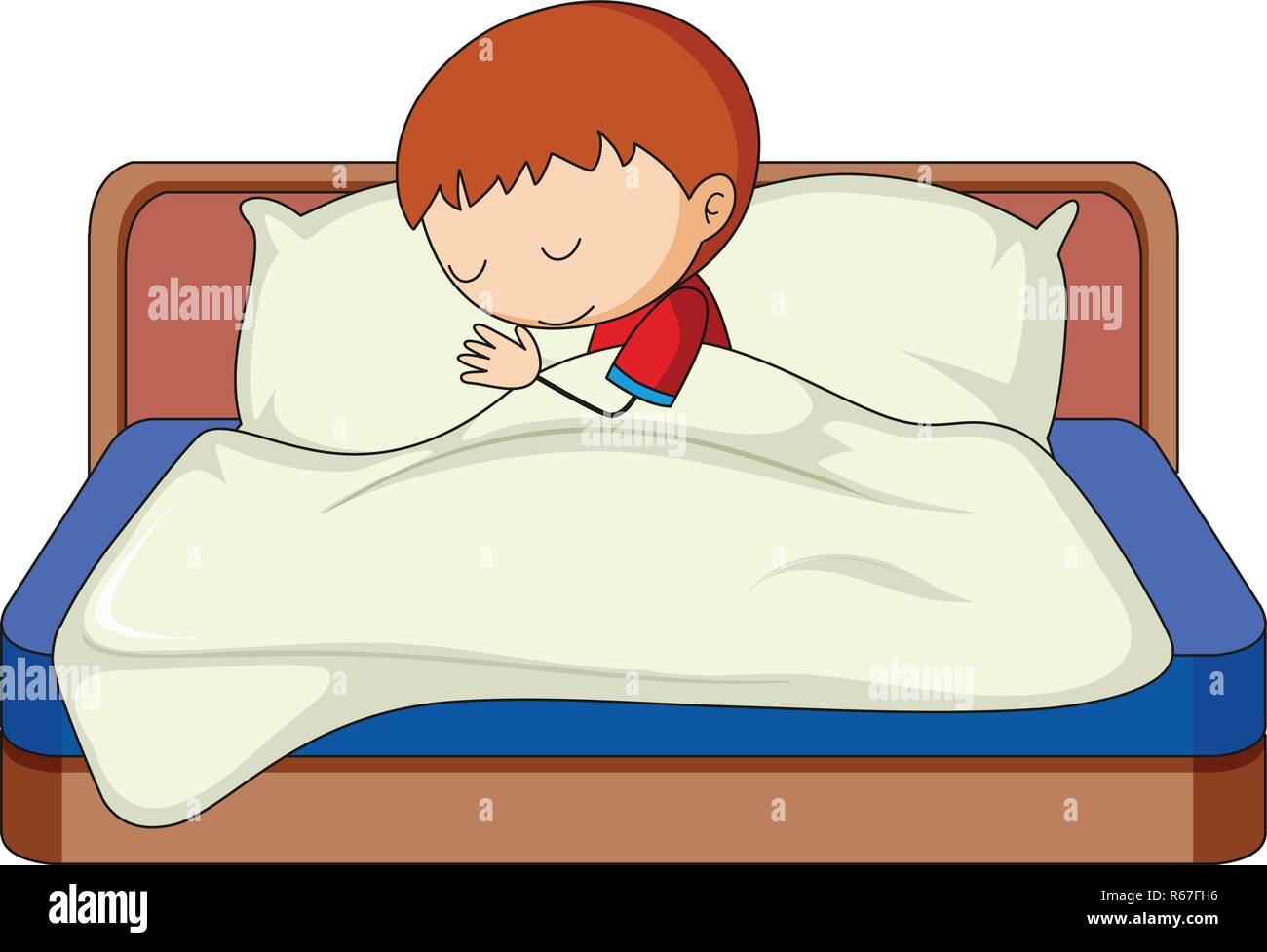 Un niño durmiendo en la cama ilustración Imagen Vector de stock - Alamy