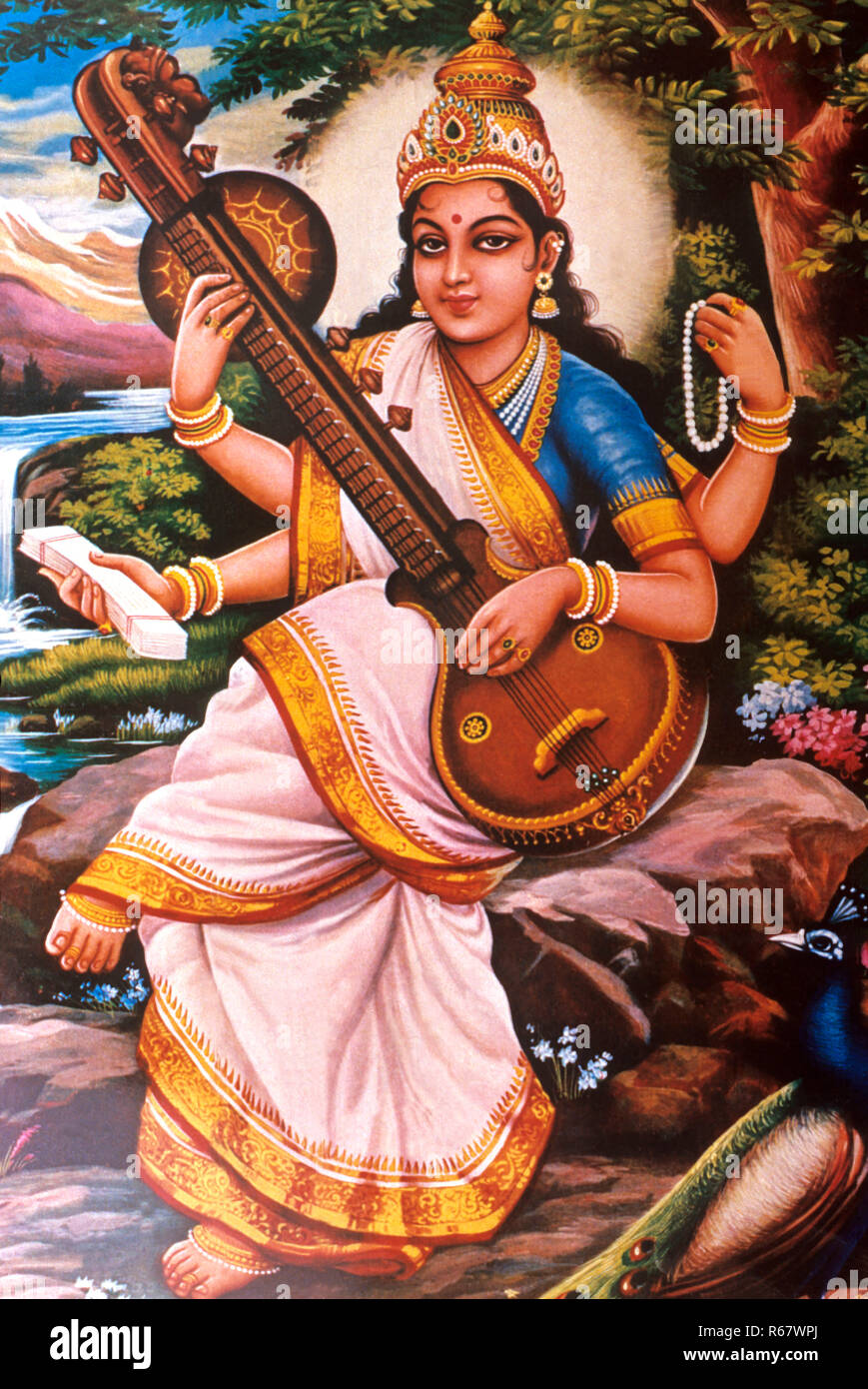 Diosa Saraswati, Sarasvati, diosa hindú de la música, tocando el instrumento  musical Veena, pintura en miniatura, India, Asia Fotografía de stock - Alamy