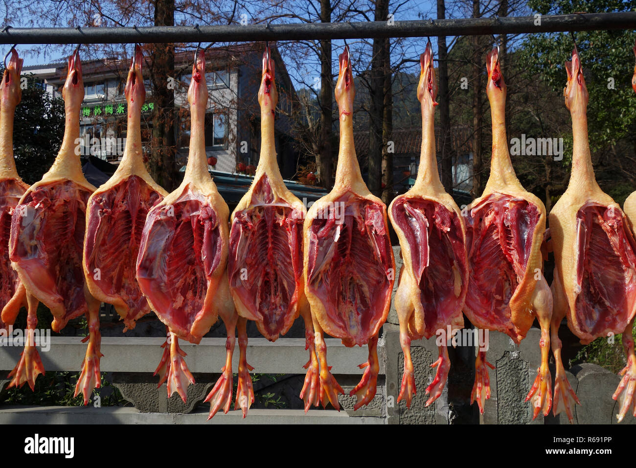 El secado de la carne fuera en el sol Fotografía de stock - Alamy
