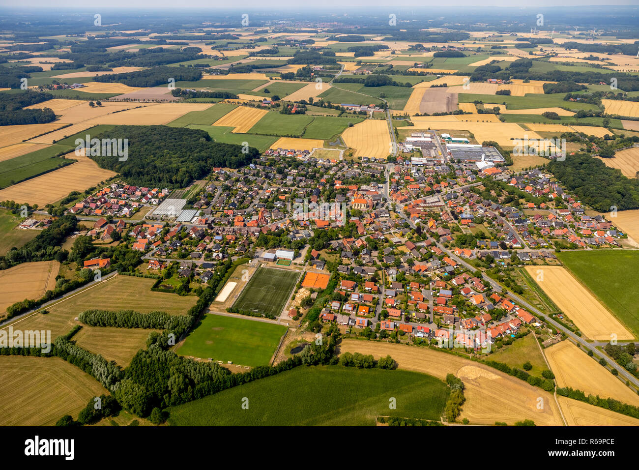 Vista aérea, descripción, Alverskirchen Everswinkel, área de Ruhr, Renania del Norte-Westfalia, Alemania Foto de stock