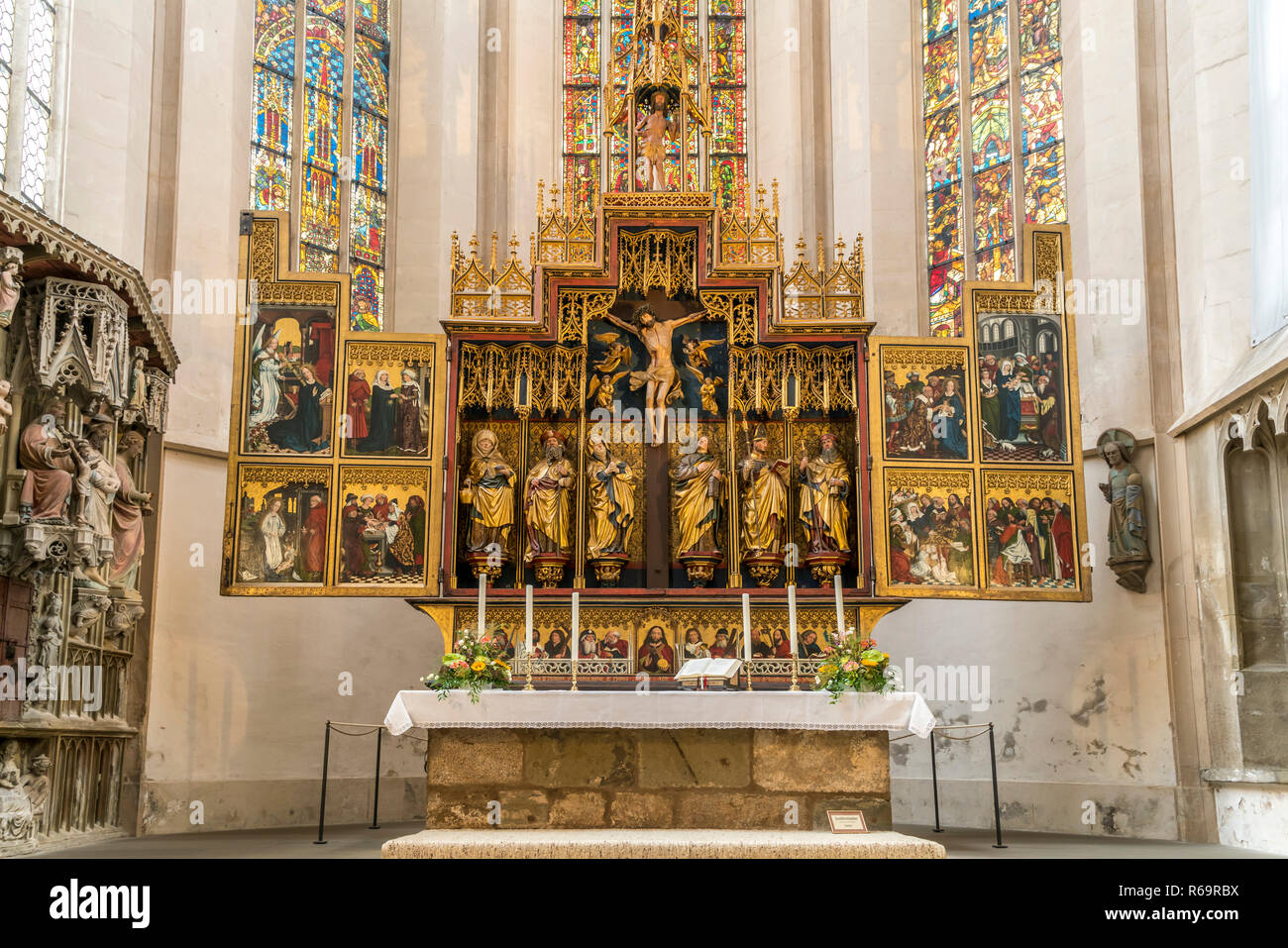 Doce messenger altar en la iglesia parroquial de San Jakob en Rothenburg ob der Tauber, Baviera, Alemania Foto de stock