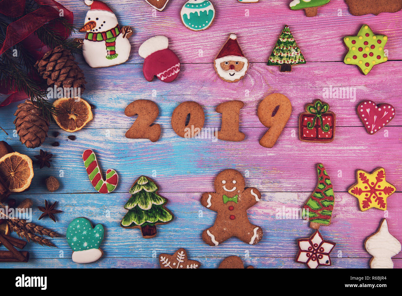 Gingerbreads para nuevos 2019 años Foto de stock