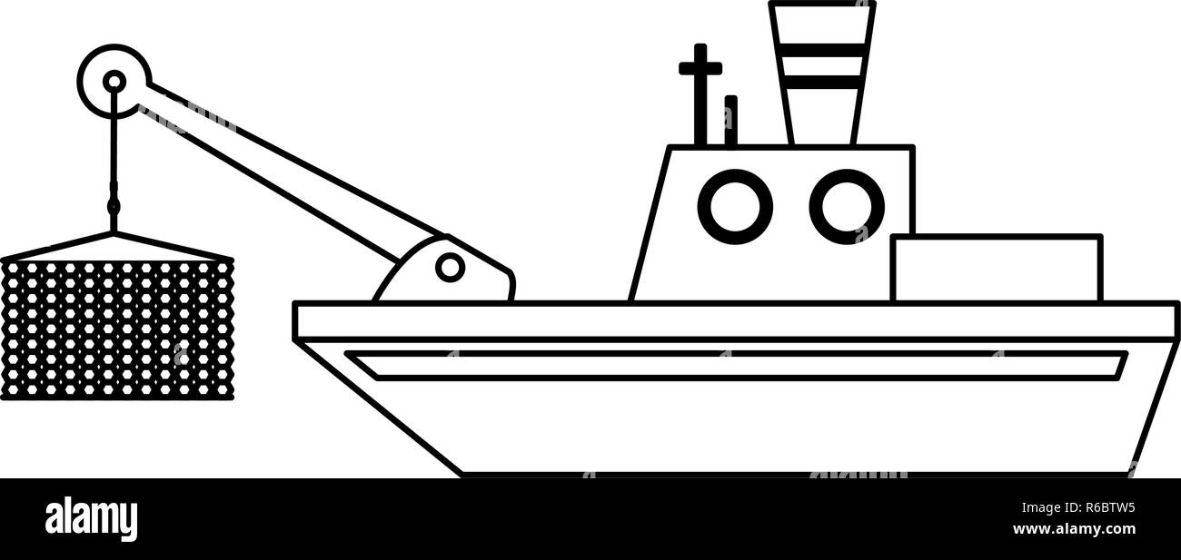 Barco Barco de pescado en blanco y negro Ilustración del Vector
