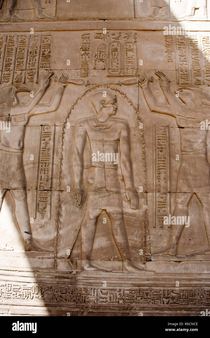 Bajorrelieve Imagenes Talladas En Una Pared Del Templo De Kom Ombo