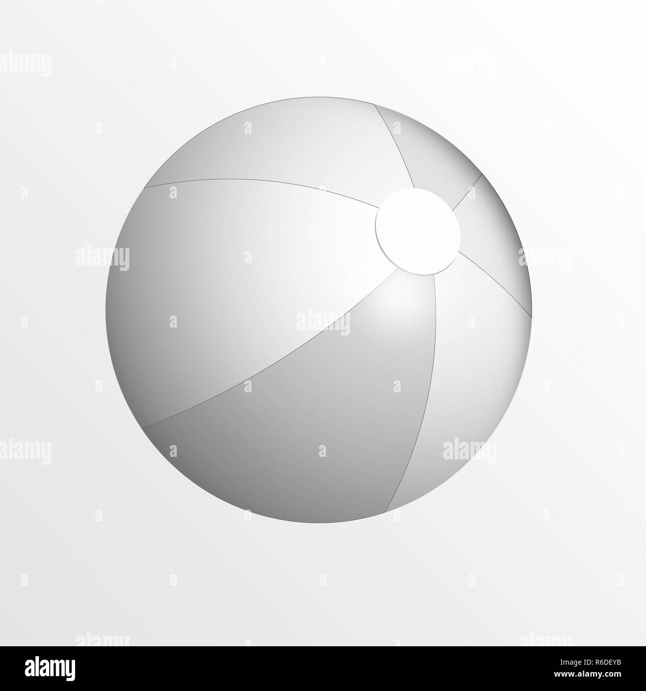 Imagen digital monocroma de pelota de playa, fondo blanco. Foto de stock