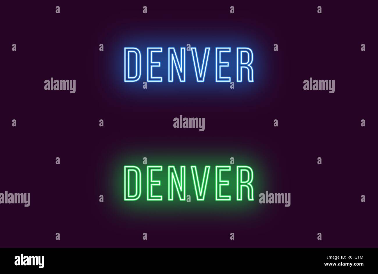 Nombre de neón de la ciudad de Denver en Estados Unidos. Texto