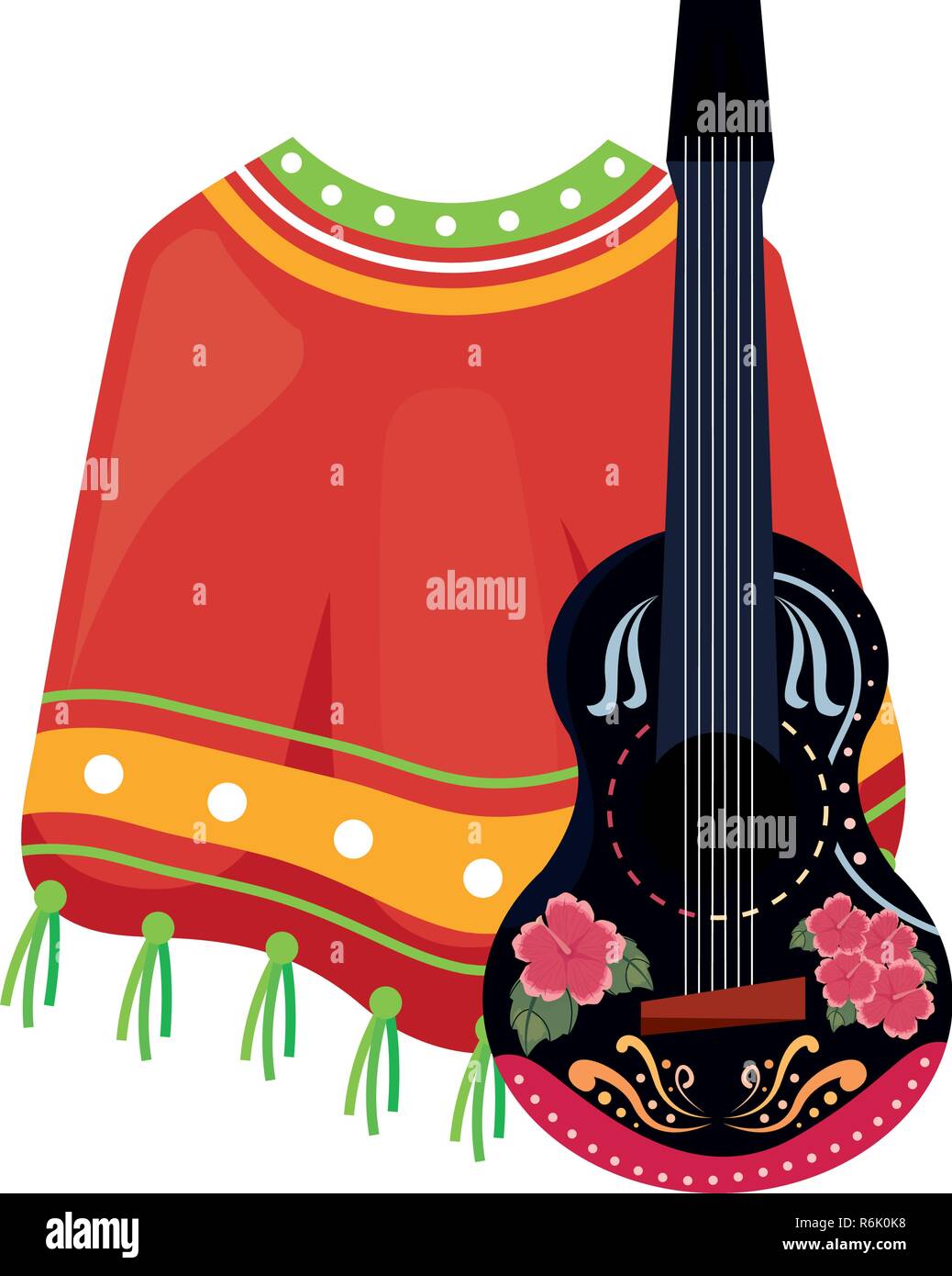 Poncho y guitarra el día de los muertos ilustración vectorial Imagen
