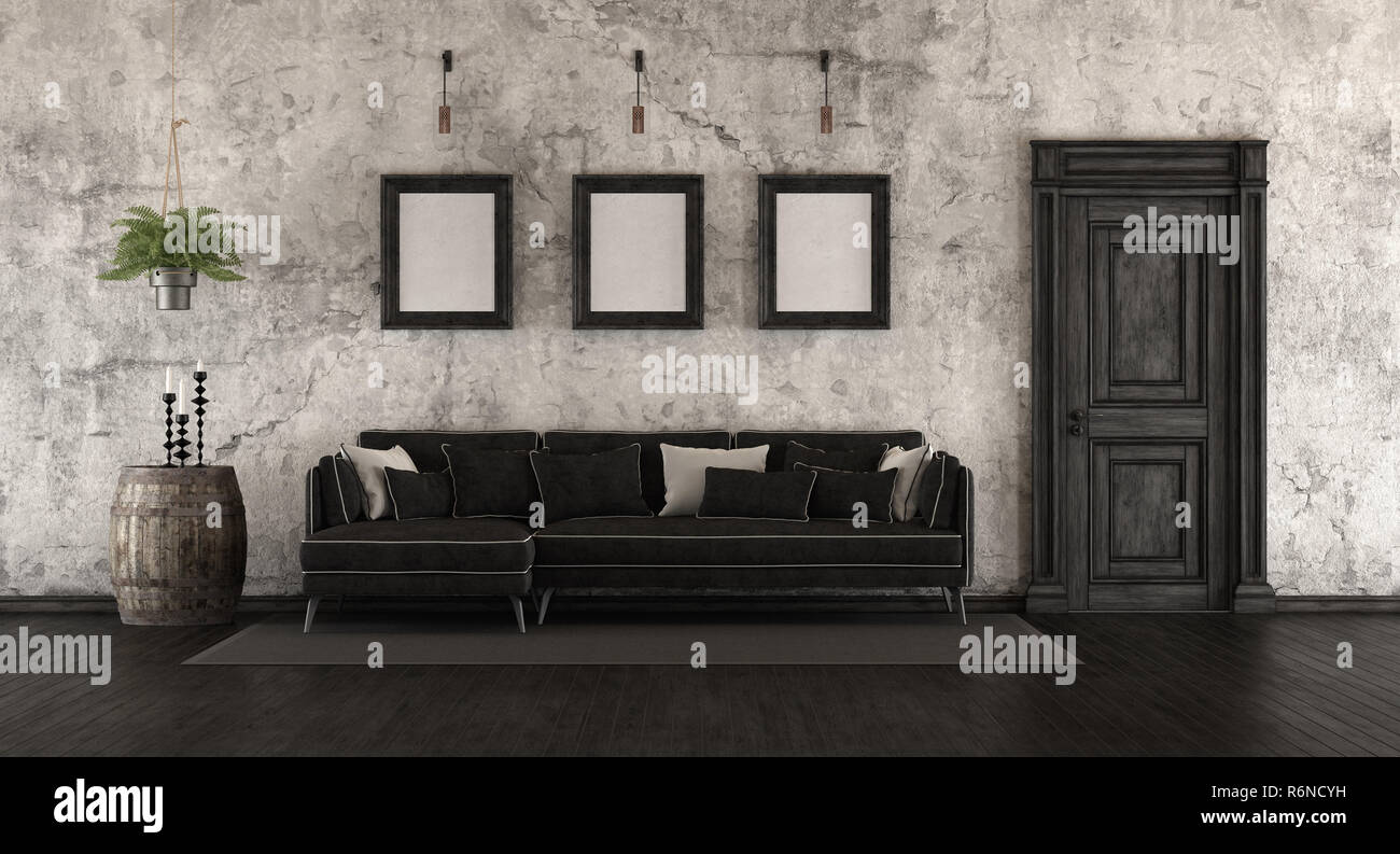 Habitación Antigua en blanco y negro Foto de stock