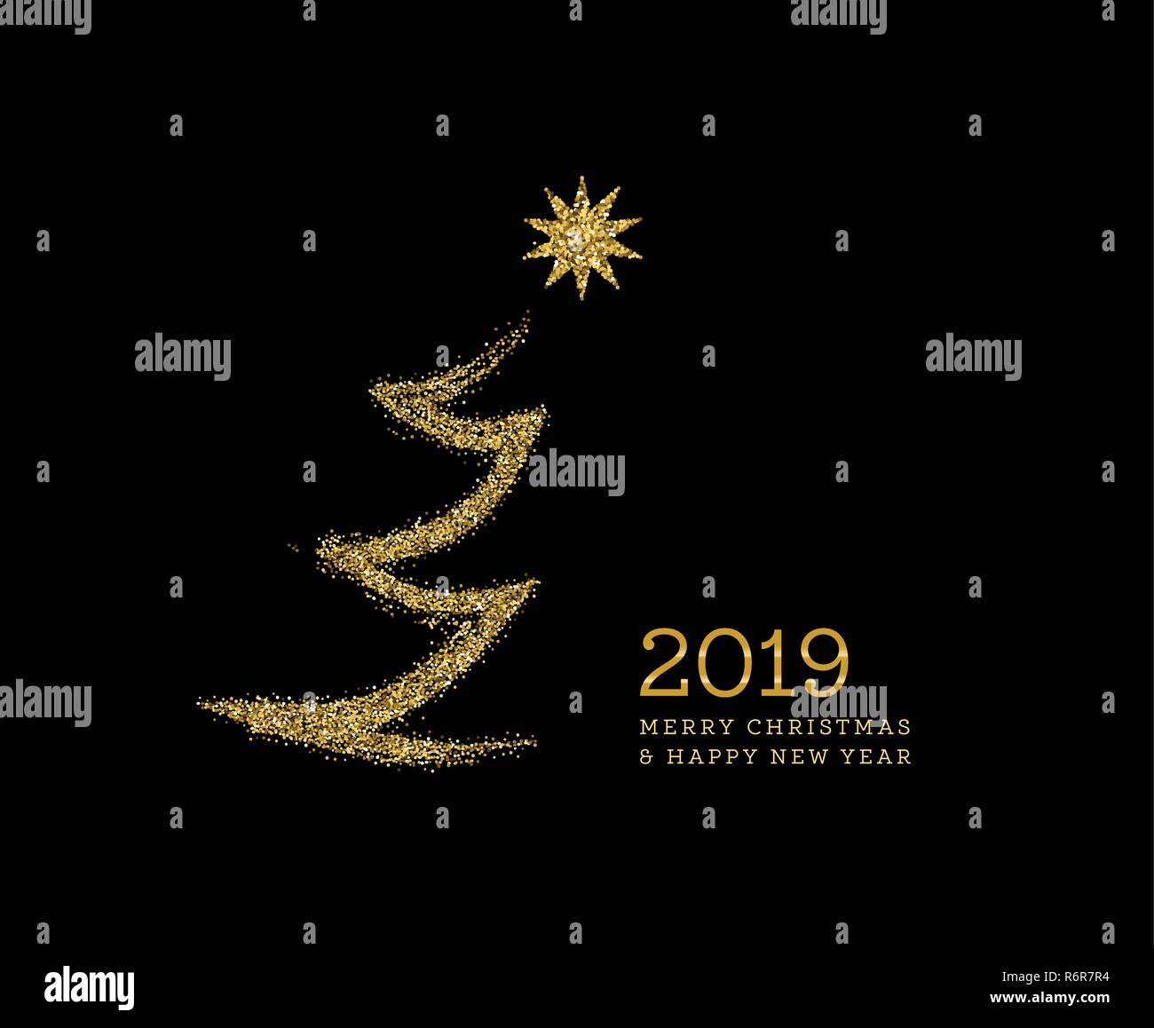 Silueta de un árbol de Navidad en forma de destellos de oro sobre fondo