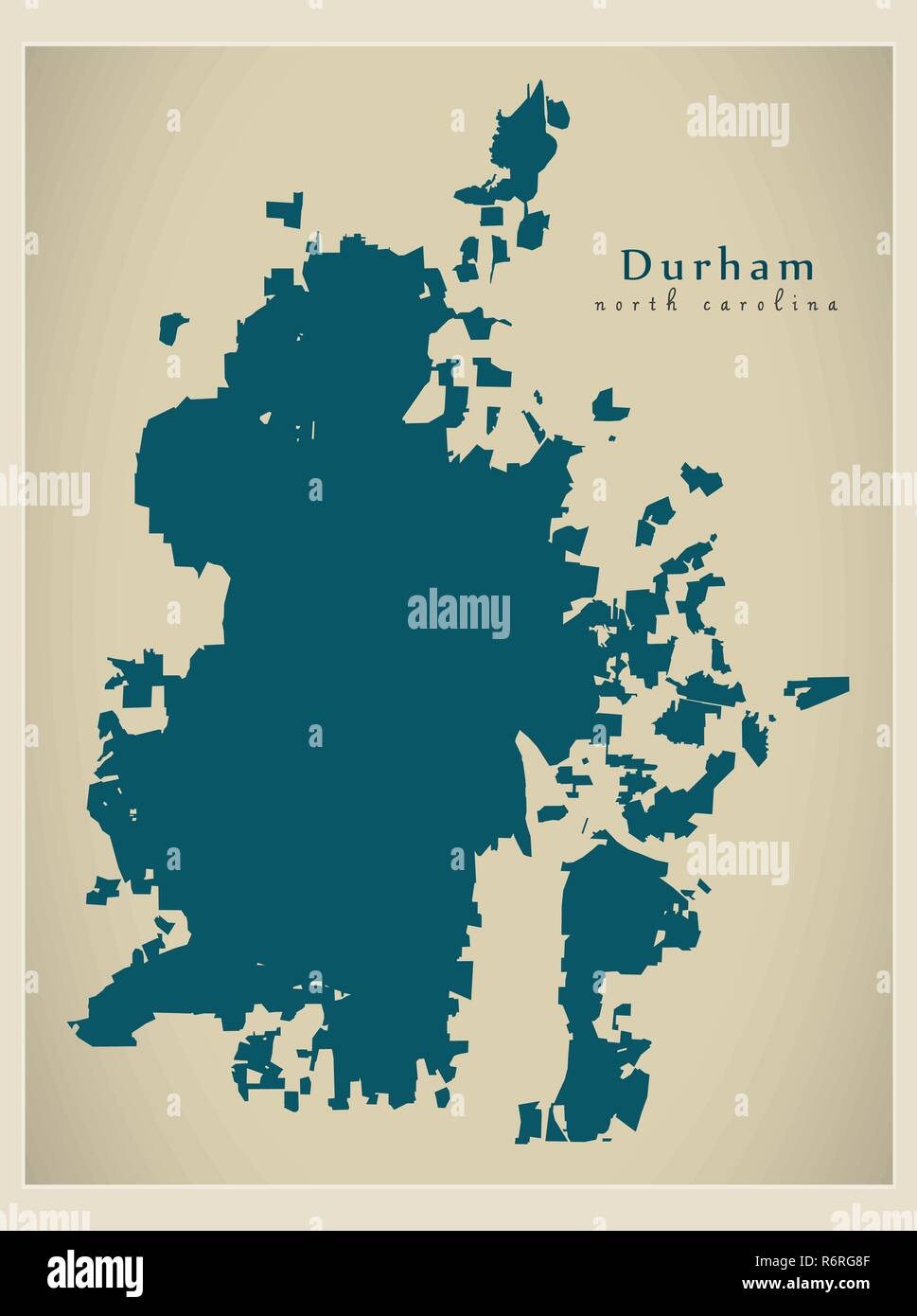 Mapa moderno de la ciudad de Durham, Carolina del Norte, Ciudad de los EE.UU. Ilustración del Vector