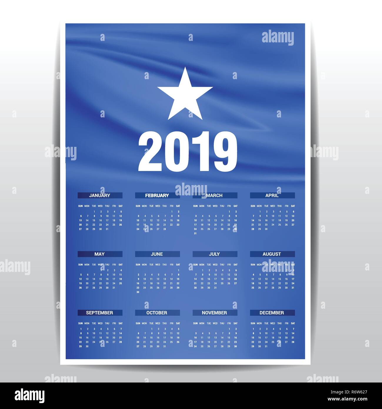 Calendario 2019 Somalia bandera de fondo. Idioma inglés Imagen Vector de  stock - Alamy
