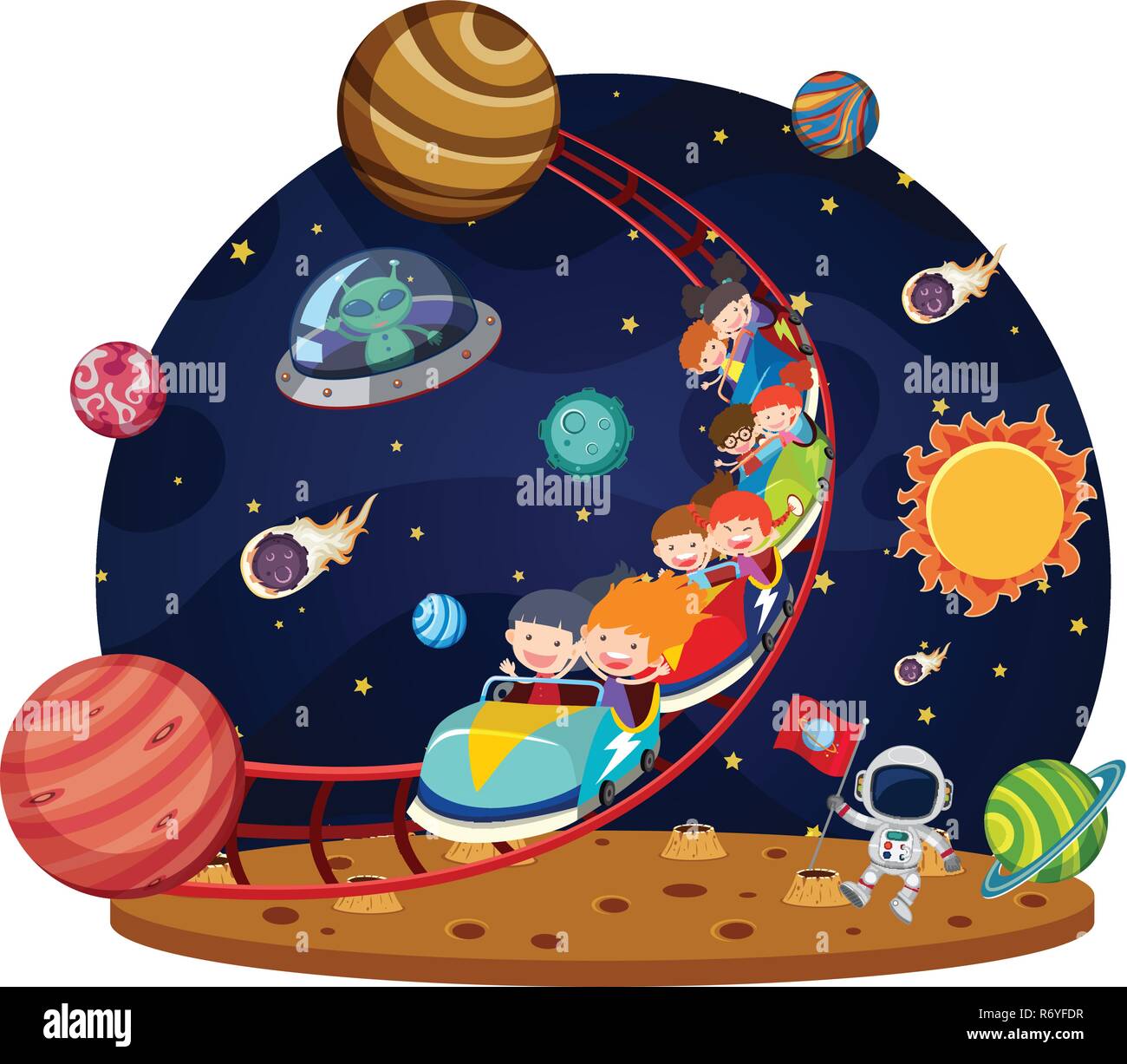 Sistema Solar Colorido De Dibujos Animados. Sol Y Planetas En Sus órbitas  Sobre Fondo Espacial. Ilustración Vectorial Para Niños Ilustración del  Vector - Ilustración de universo, ciencia: 202236121