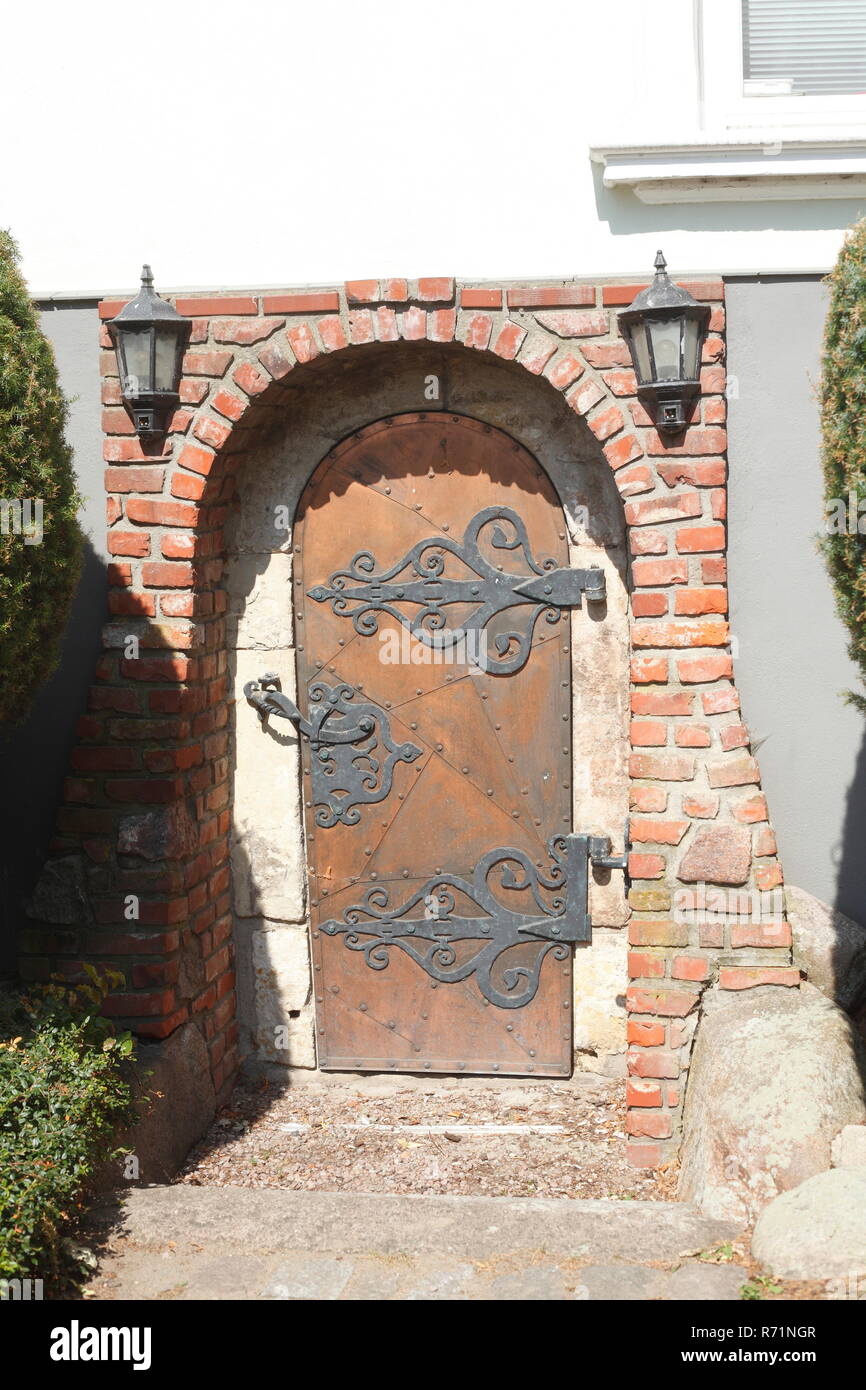 Decoración antigua puerta de Harburger Schloss en el Schlossinsel en Harburger Binnenhafen, Harburg, Hamburgo, Alemania, Europa, Harburg, Hamburgo, Alemania Foto de stock