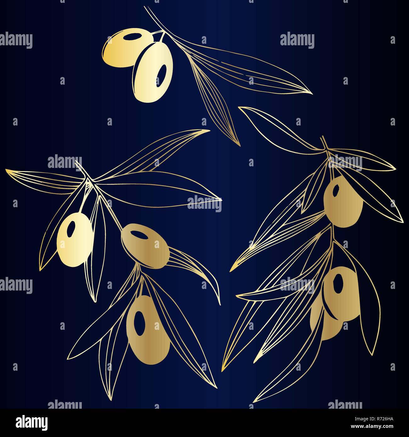 Rama de Olivo de Oro de vectores. Planta de follaje botánico. Tinta