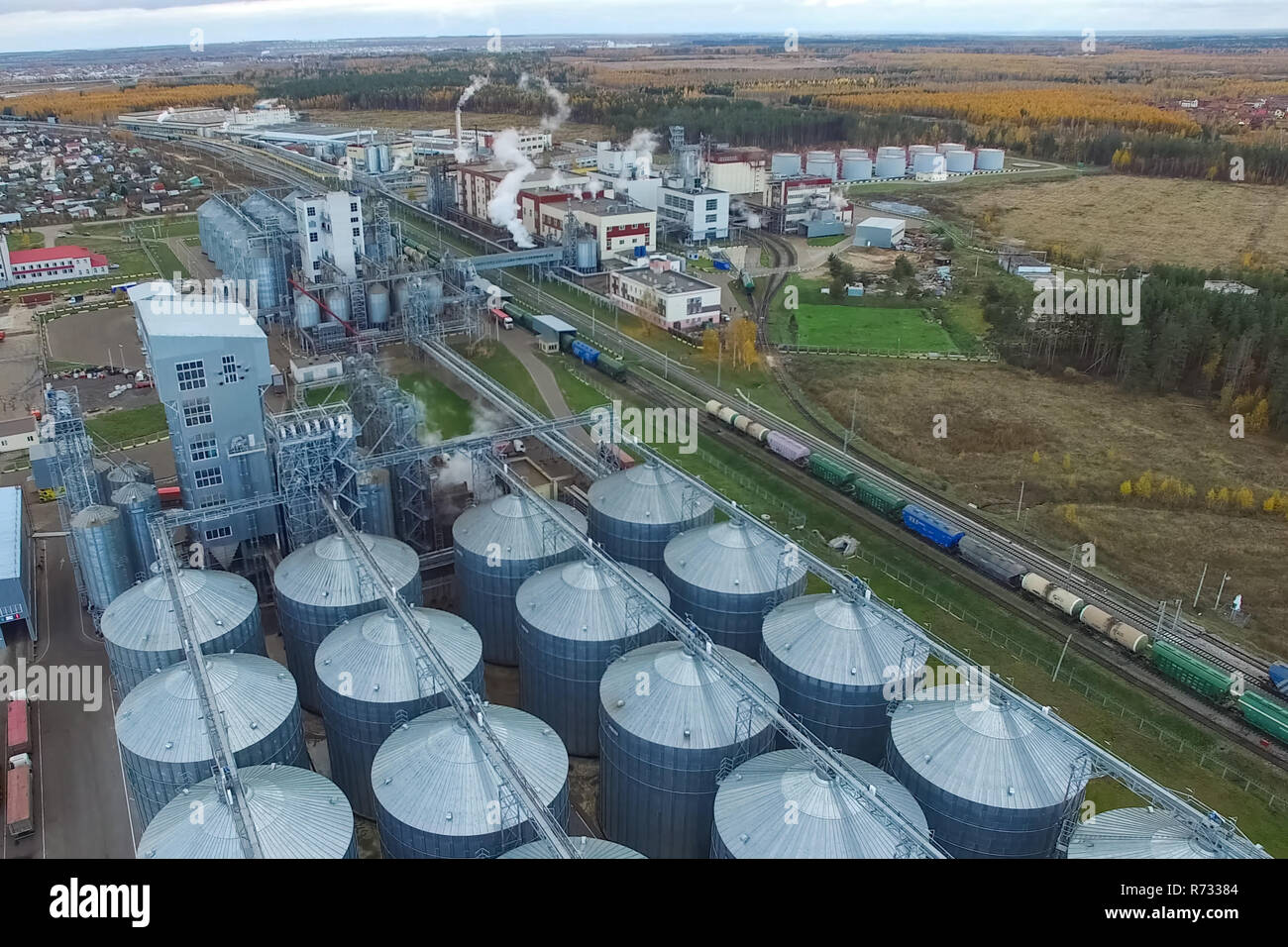 Planta de grasa. Fábrica para procesar la grasa y el aceite. La producción industrial de alimentos Foto de stock