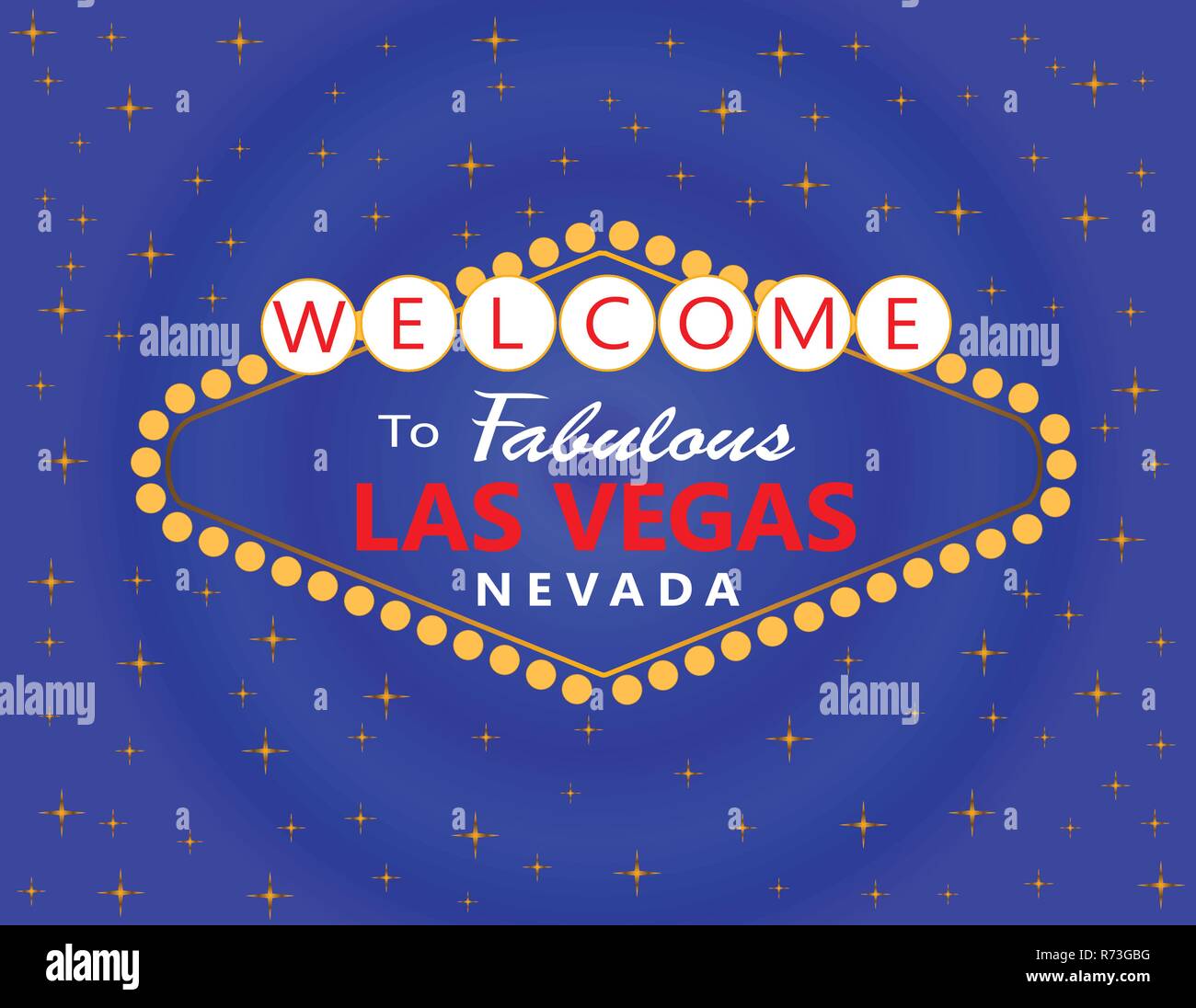 Las Vegas rojo y letras blancas con estrellas doradas sobre fondo azul.  Postales de viaje Imagen Vector de stock - Alamy