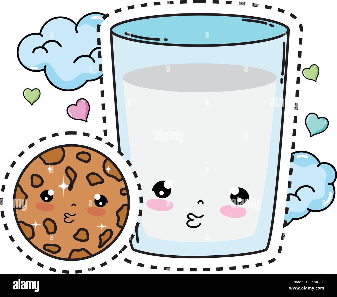 Vaso de leche con galletas personaje kawaii Imagen Vector de stock - Alamy