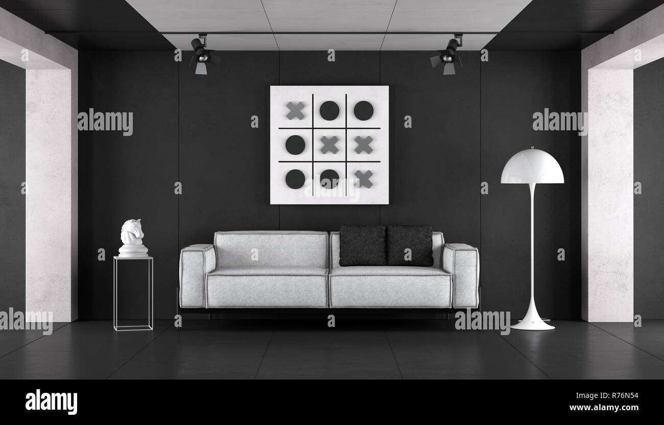 Blanco y negro minimalista salón Foto de stock