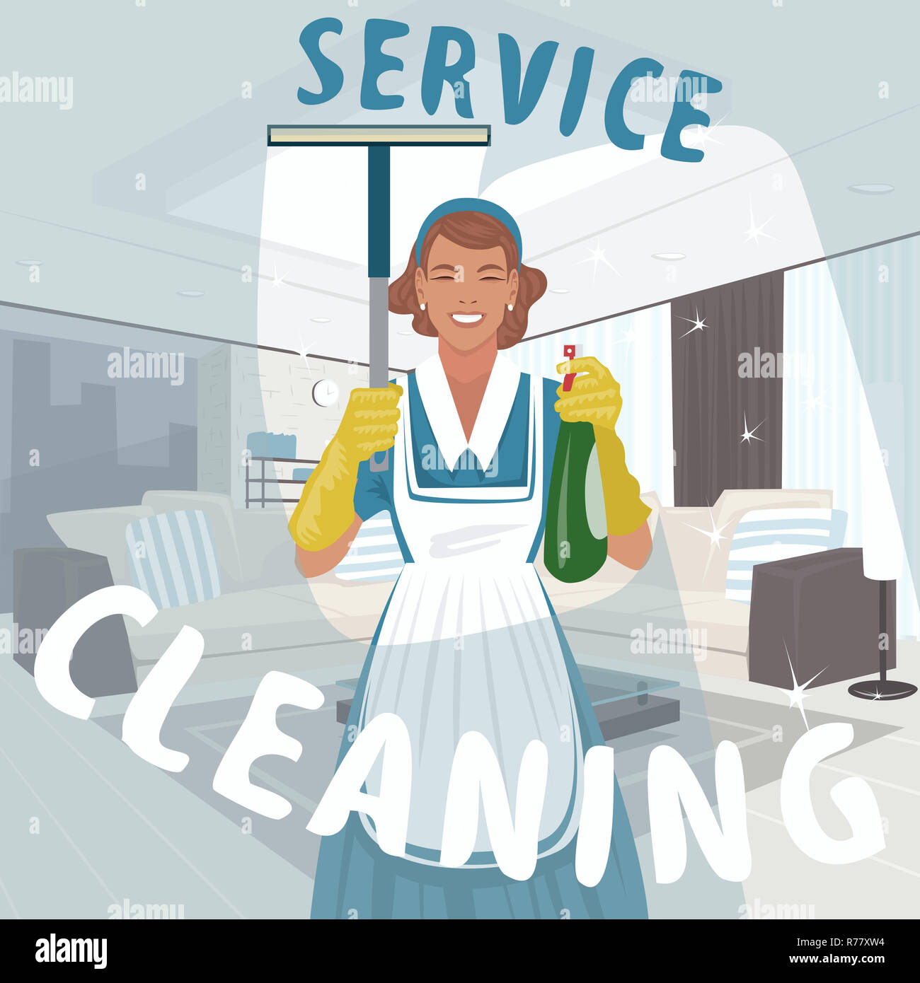 Mujer de la limpieza de la ventana de lavado Foto de stock
